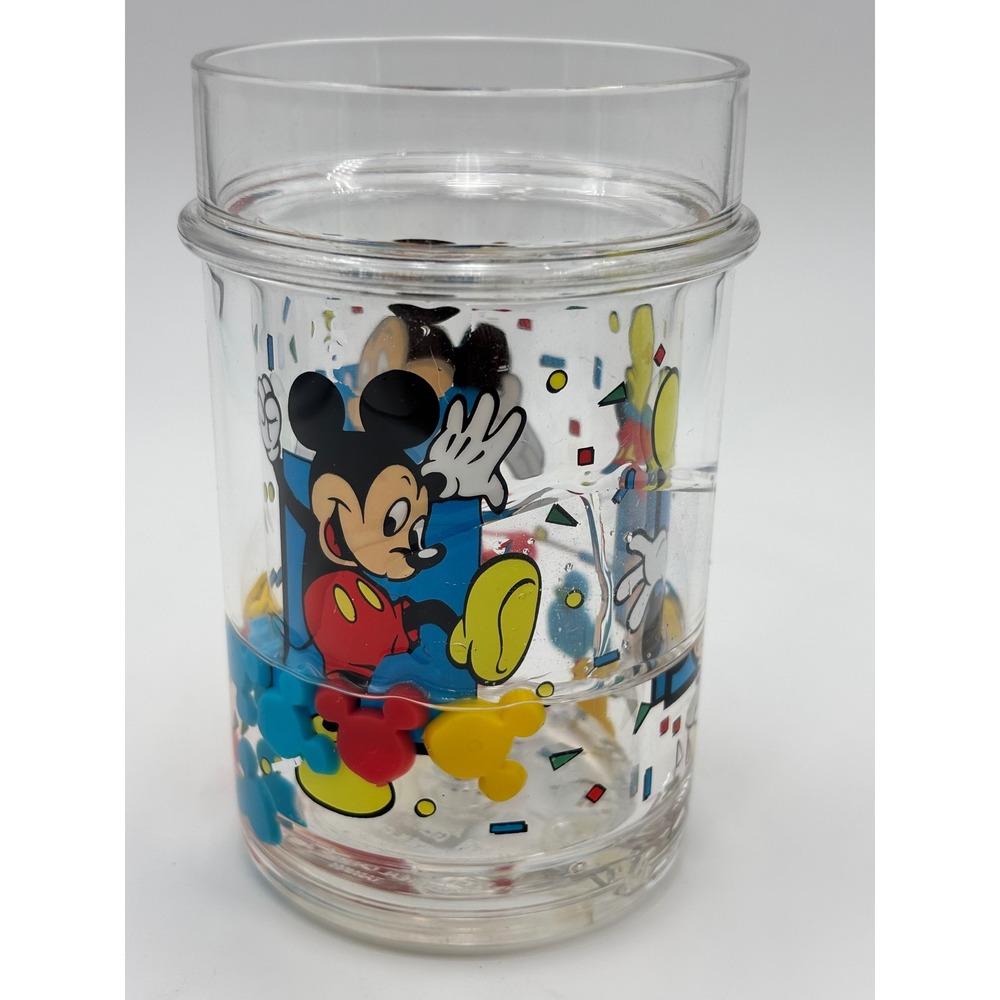 Vintage Disney Mickey Mouse Liquid Motion Floating Glitter Tumbler Cup Clear